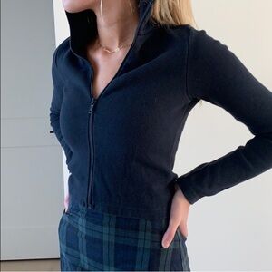John Galt Brandy Melville Navy Quincy Zip Up Collared Top
